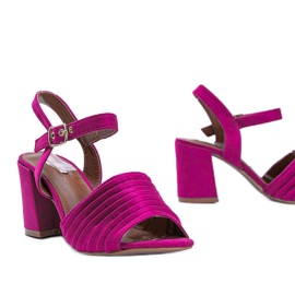 Pink sandals on a block made of eco-suede Aliya 1