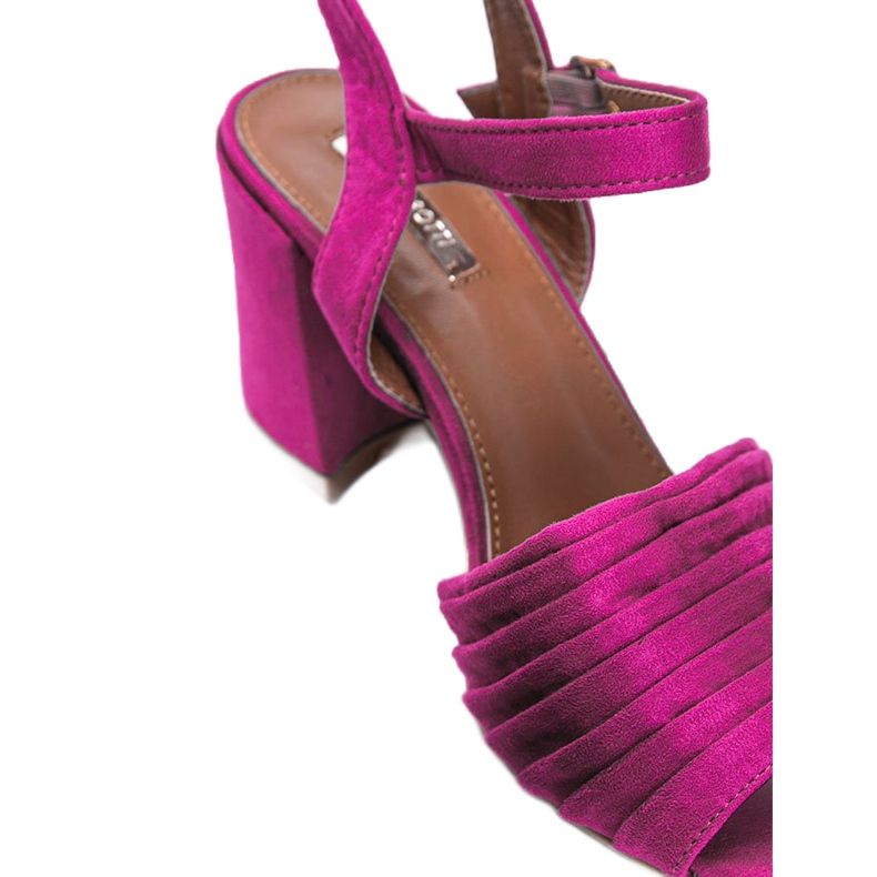 Pink sandals on a block made of eco-suede Aliya 2
