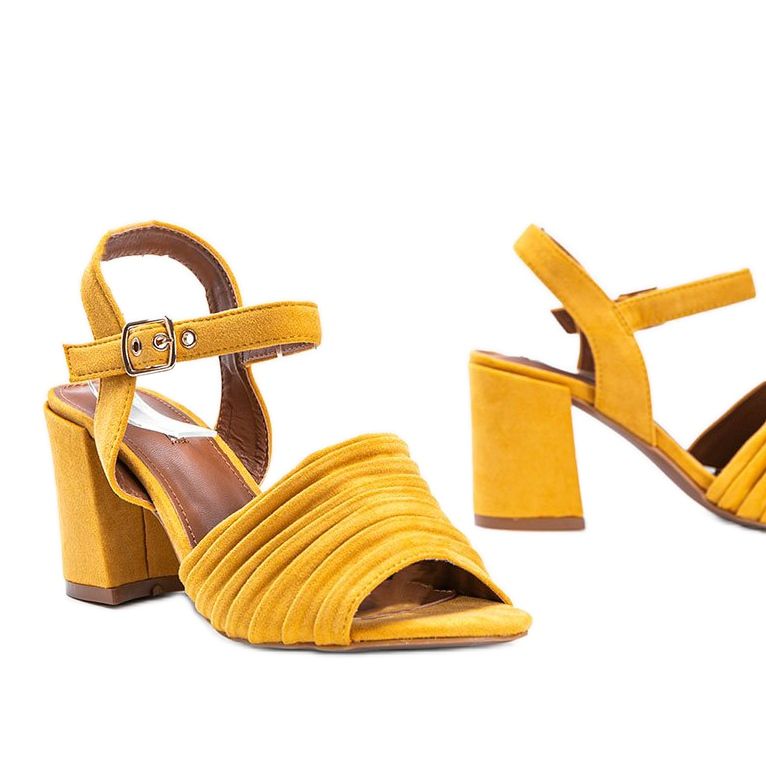 Yellow sandals on a block of eco-suede Aliya 1