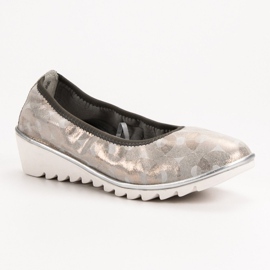 Filippo Leather Ballerina On Wedge beige golden 1