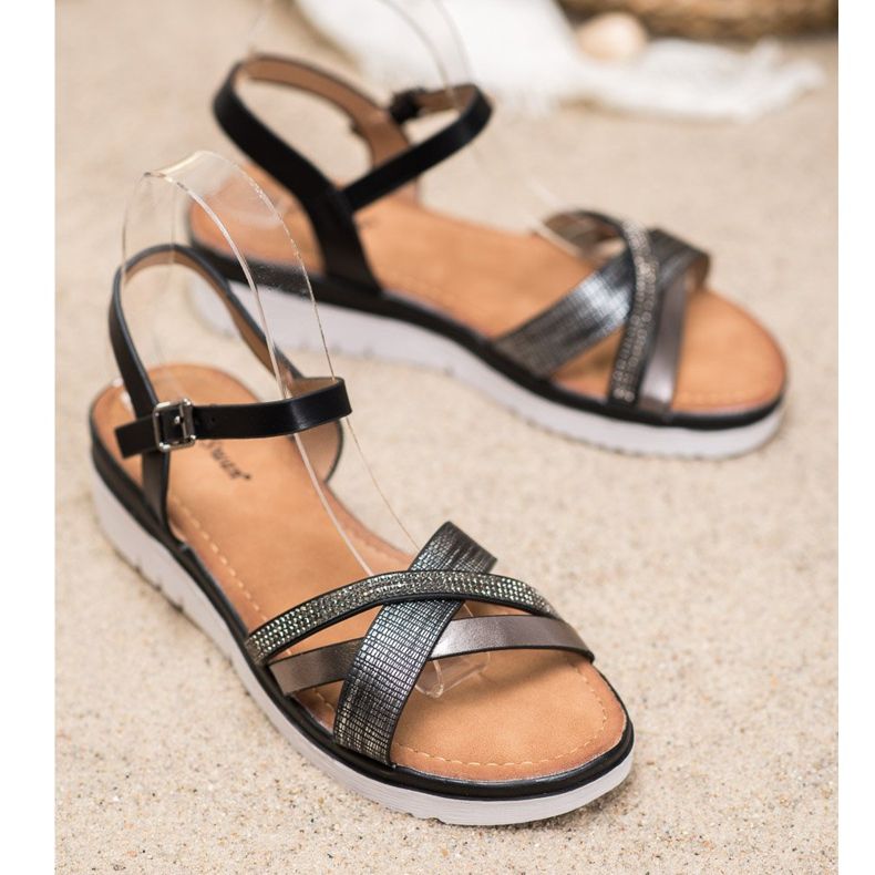 Small Swan Comfortable Sandals With Cubic Zirconia black 1