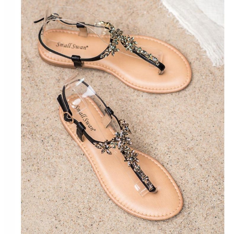 Small Swan Elegant Sandals With Cubic Zirconia black 1