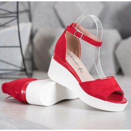 Weide Suede Sandals On A White Wedge red 1