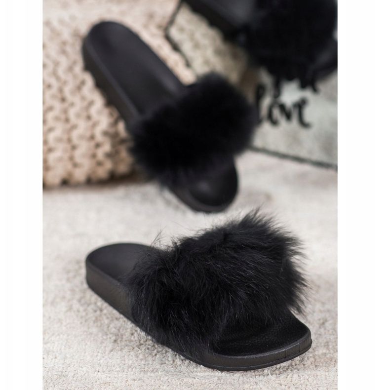 Seastar Slippers With Fur black 1