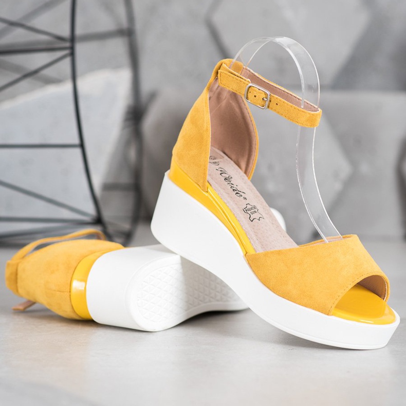 Weide Suede Sandals On A White Wedge yellow 1