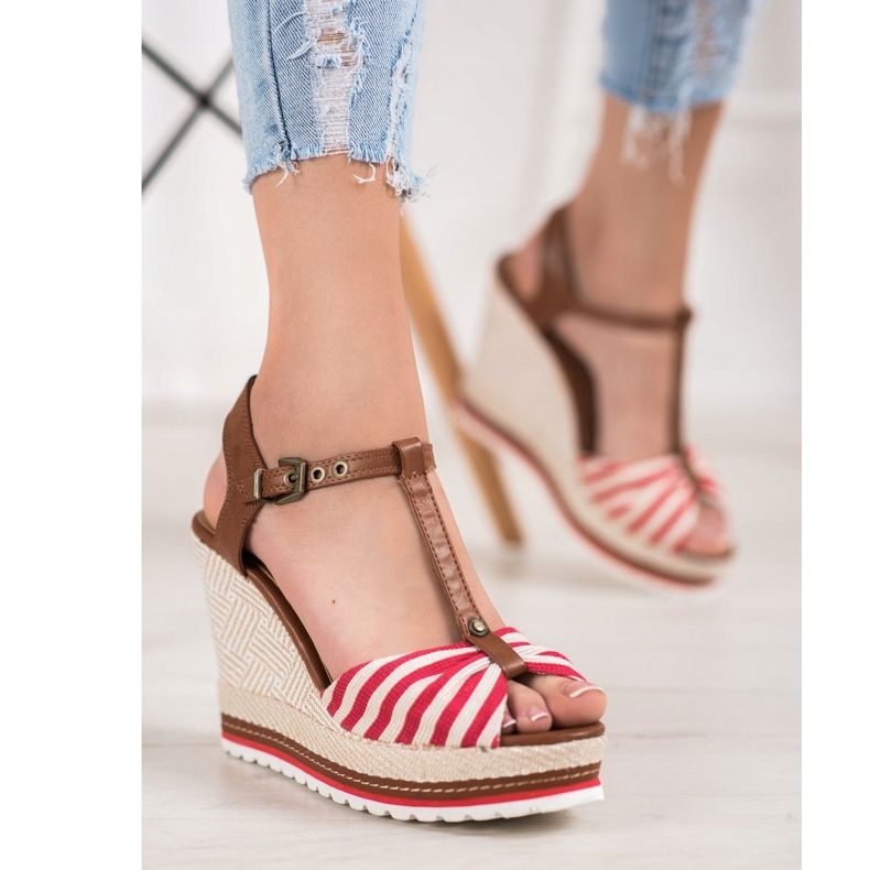 SHELOVET Wedge-striped sandals brown red 1 SHELOVET Wedge-striped sandals brown red 1