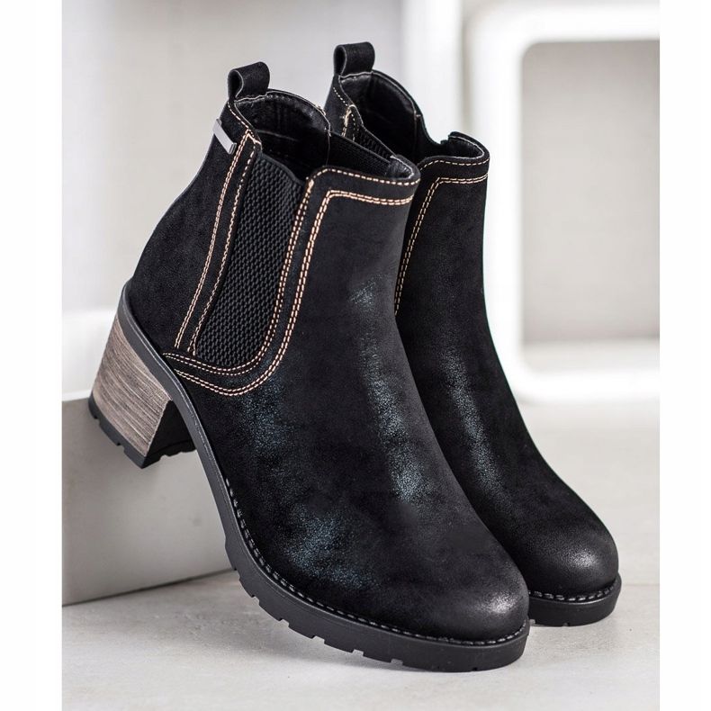SHELOVET Stylish boots with glitter black 2