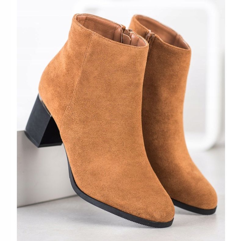SHELOVET Camel Suede Booties brown yellow 1