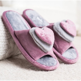 Bona Warm Slippers With A Heart purple grey 2