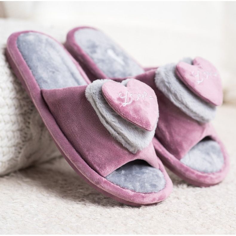 Bona Warm Slippers With A Heart violet grey 2