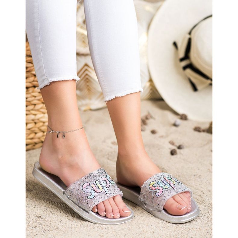 SHELOVET Super sequin slippers colorless silver 1