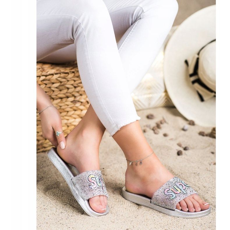 SHELOVET Super sequin slippers colorless silver 2