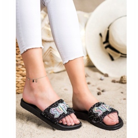 SHELOVET Super sequin slippers black 2