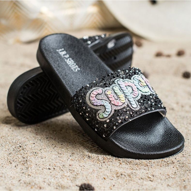 SHELOVET Super sequin slippers black 1