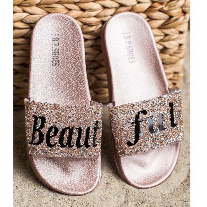 SHELOVET Beautiful Flip Flops With Crystals golden 2