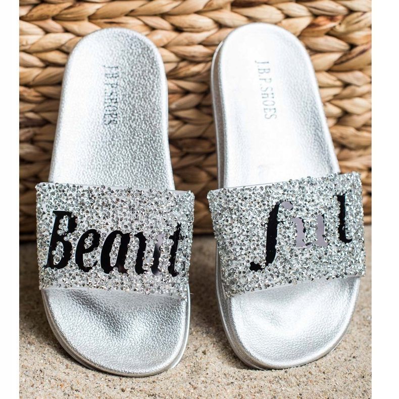 SHELOVET Beautiful Flip Flops With Crystals silver 2