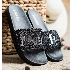 SHELOVET Beautiful slippers with crystals black 1
