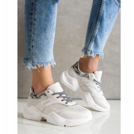 SHELOVET Gray Snake Print Sneakers beige 2