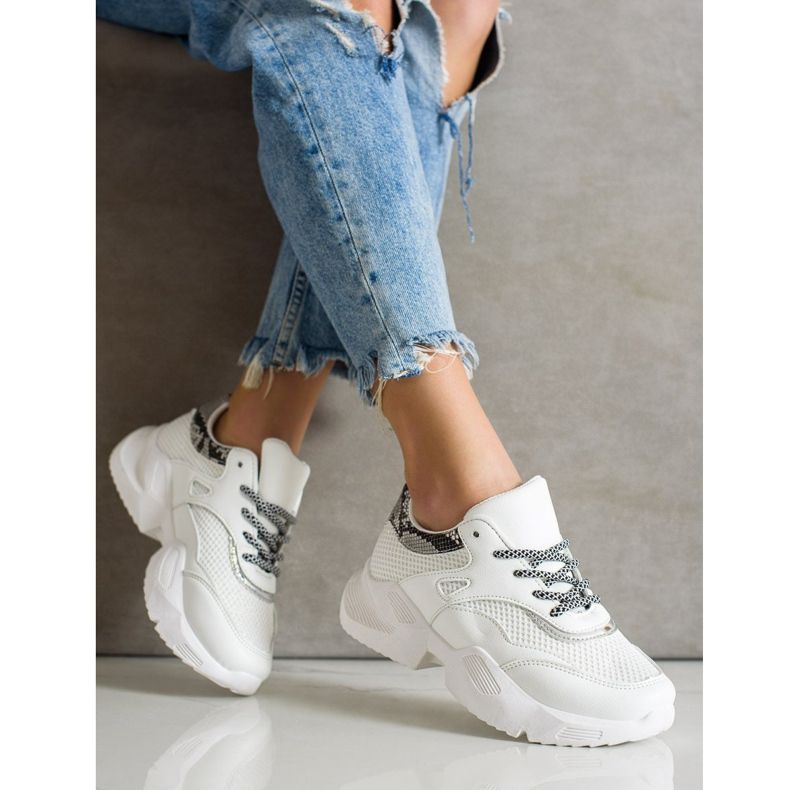 SHELOVET White Snake Print Sneakers 1