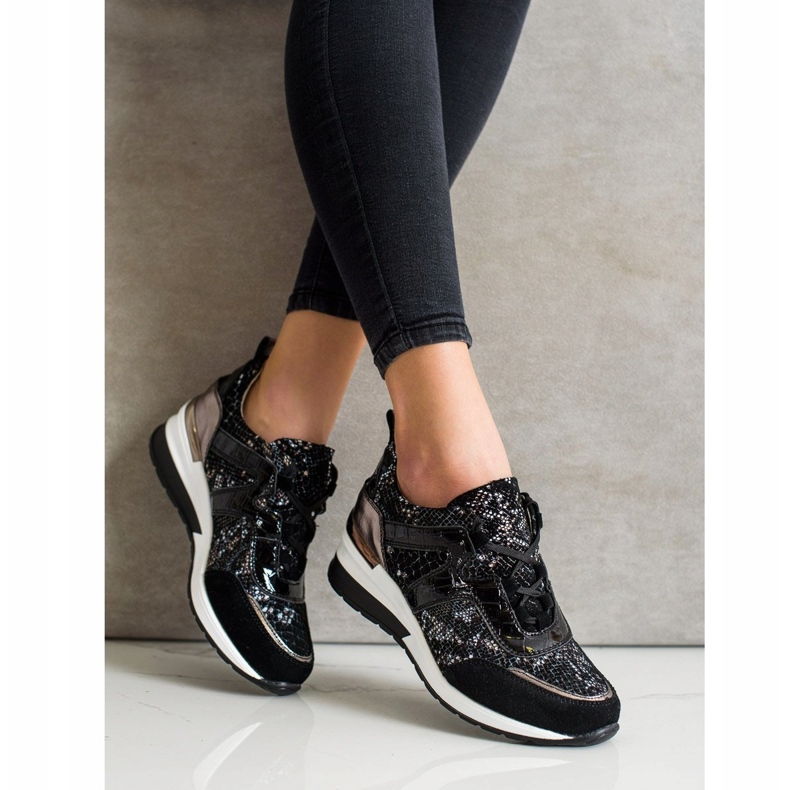 Goodin Snake Print Leather Sneakers black 1