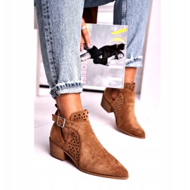 FB1 Women's Boots On High Heel Suede Buckle Camel Esen brown 1