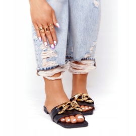 Leather Slippers With A Chain Black French Kiss golden 3 Leather Slippers With A Chain Black French Kiss golden 3