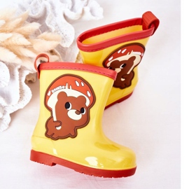 Children's Yellow Galoshes With A Teddy Bear 1