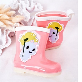 Children's pink rain boots with a bunny 1