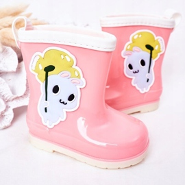 Children's pink rain boots with a bunny 2