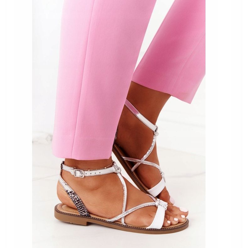 S.Barski Flat sandals S. Barski LJ281 White and Silver 2