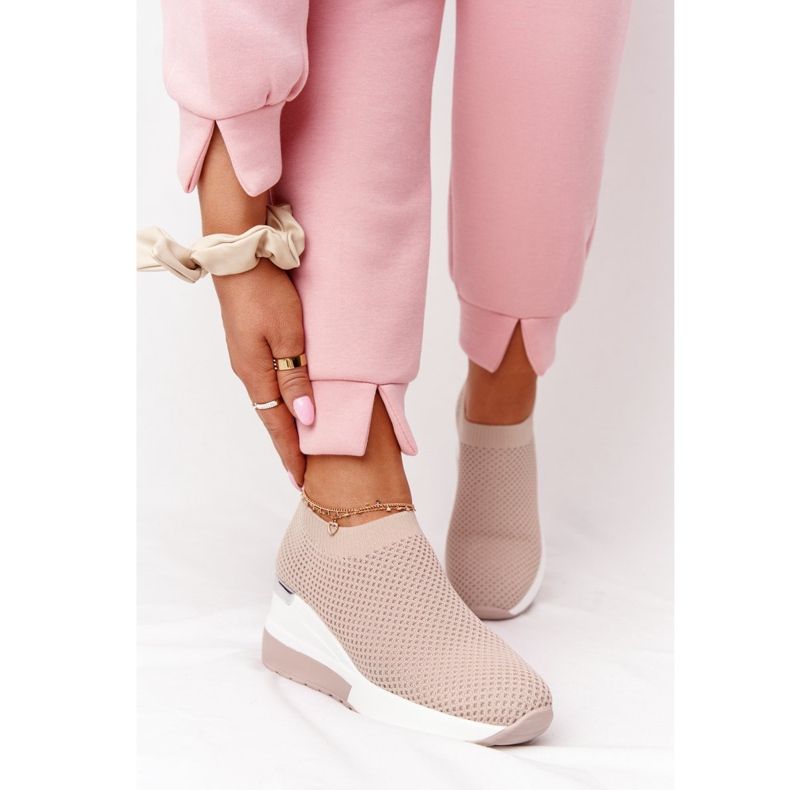 Openwork Sneakers Slip-On On Wedge Beige Harmony white 2