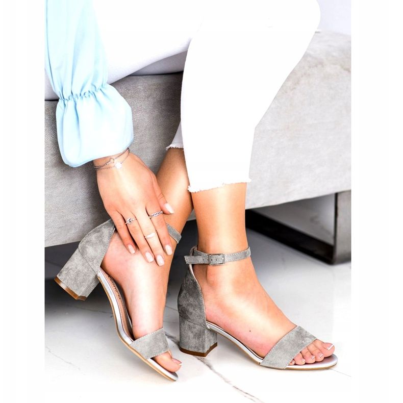 Sergio Leone Sandals on a low eco pillar SK839 silver 2 Sergio Leone Sandals on a low eco pillar SK839 silver 2