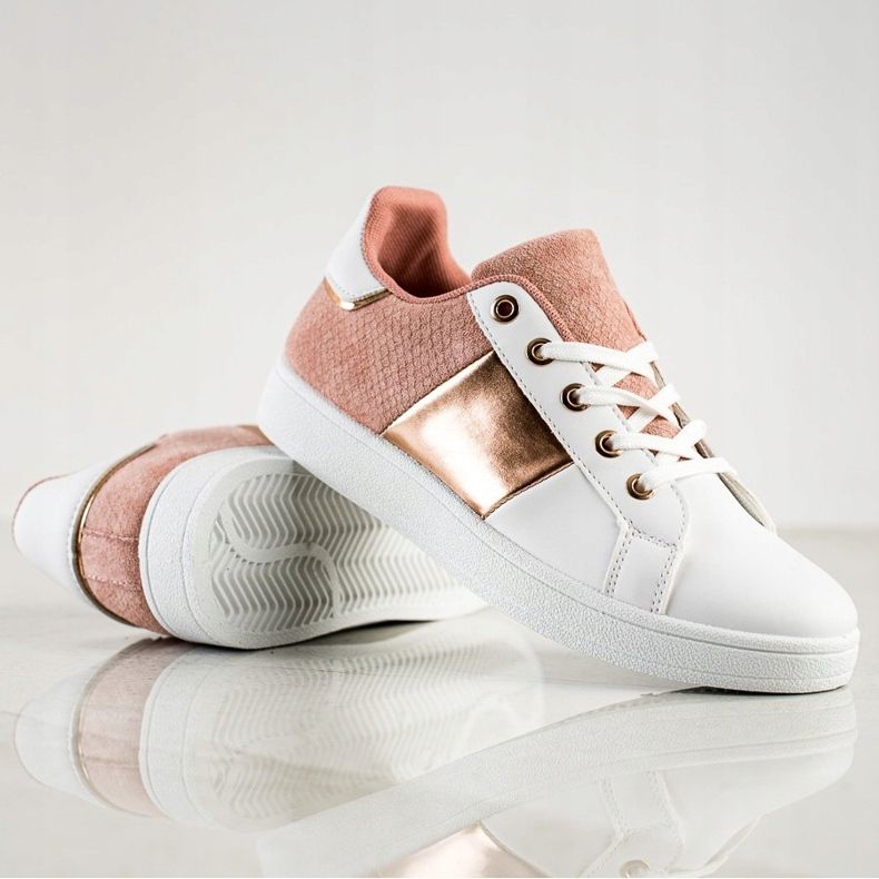 SHELOVET Fashionable Laced Sneakers white pink multicolored 1 SHELOVET Fashionable Laced Sneakers white pink multicolored 1