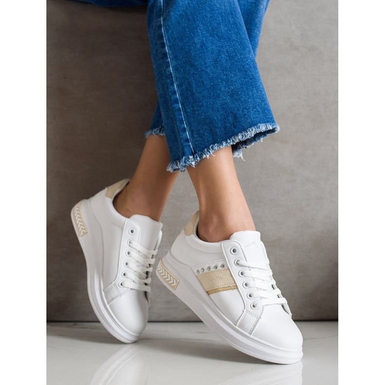SHELOVET Casual Sneakers white golden 2