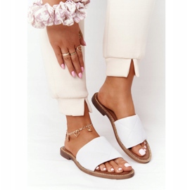 Leather Slippers With Quilting Nicole 2650 White 2