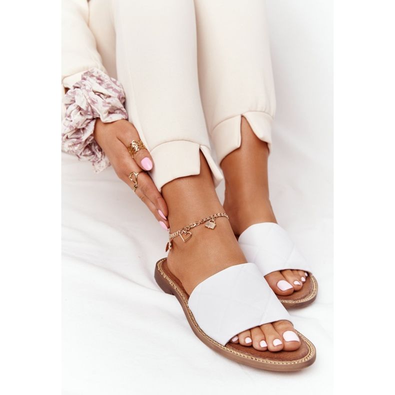 Leather Slippers With Quilting Nicole 2650 White 1 Leather Slippers With Quilting Nicole 2650 White 1