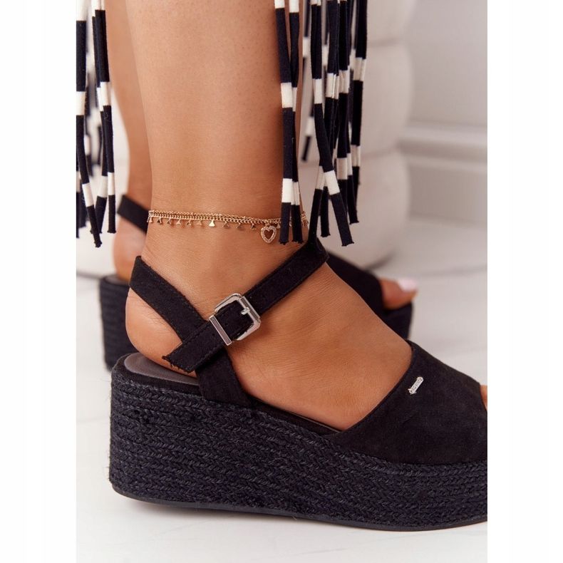 Black Sandals On A Wedge With A Braid Big Star FF274750 2