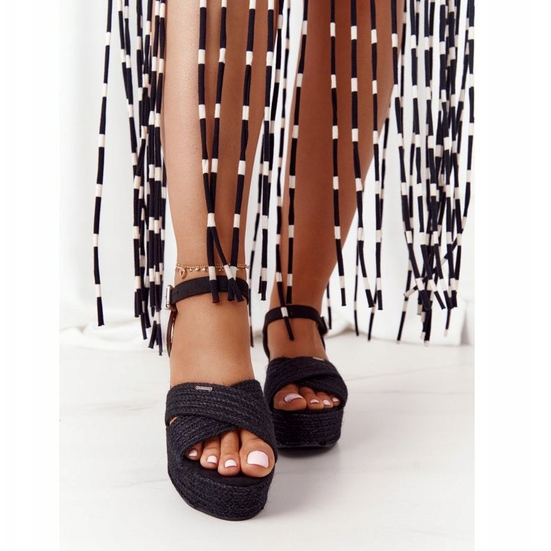 Black Sandals On A Wedge With A Braid Big Star FF274762 2