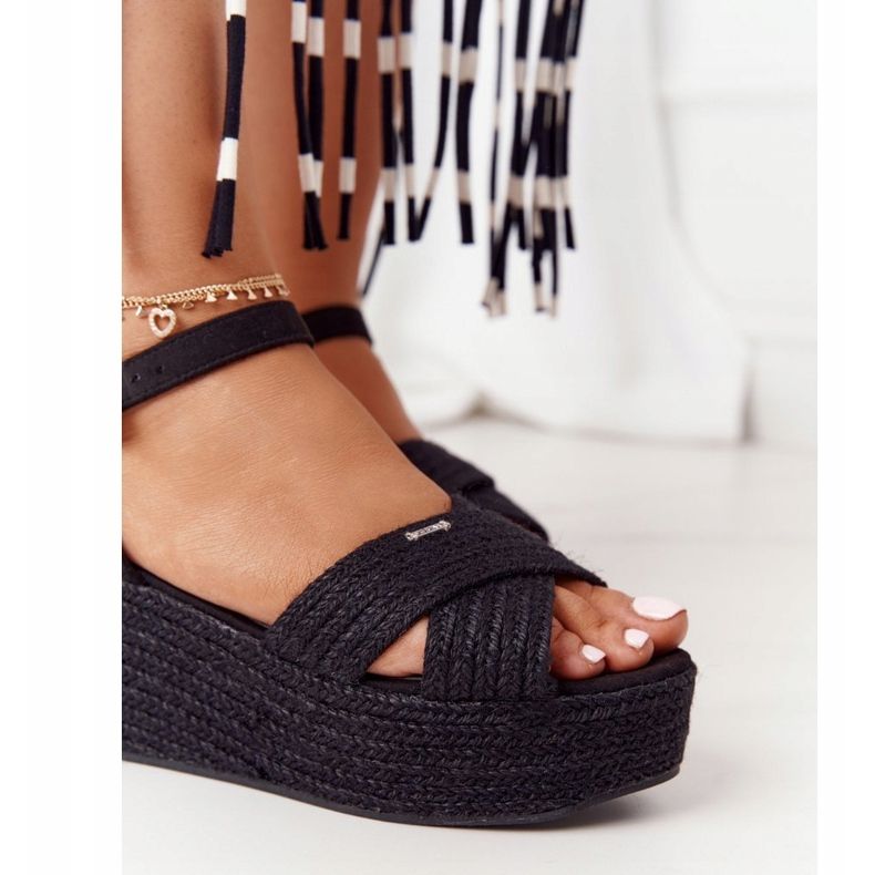 Black Sandals On A Wedge With A Braid Big Star FF274762 1