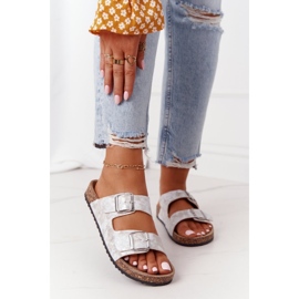 Women's Slippers With Buckles Silver Vivio 1