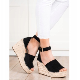 SHELOVET Black Wedge Sandals 1