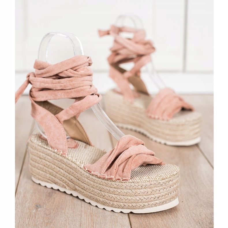 SHELOVET Tied Espadrilles Sandals pink 1