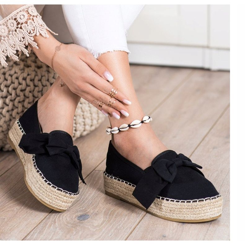 SHELOVET Black Espadrilles With Bow 1
