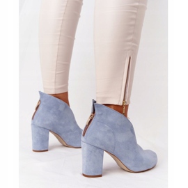 Suede Booties On A Post With A Cut Exquisite 1243 Blue 1