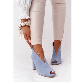 Suede Booties On A Post With A Cut Exquisite 1243 Blue 2