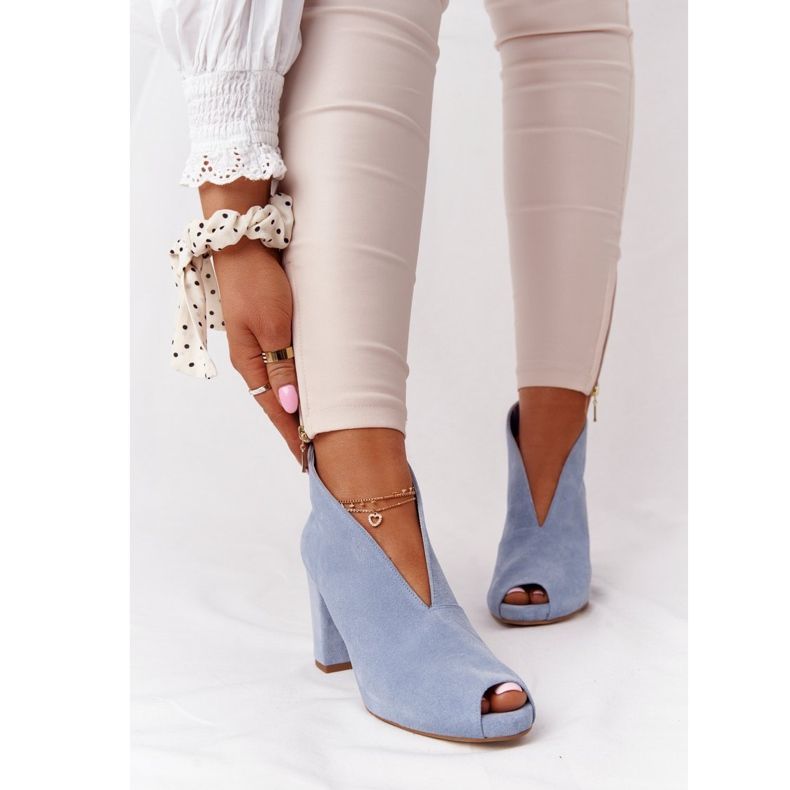 Suede Booties On A Post With A Cut Exquisite 1243 Blue 2