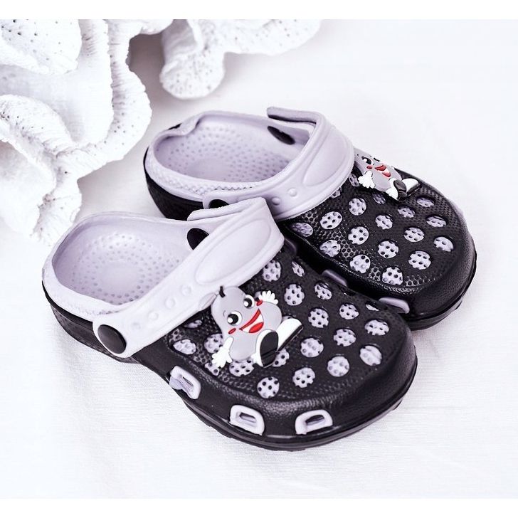 Children's Foam Slippers Kroks Black-Gray Jupiter grey 1