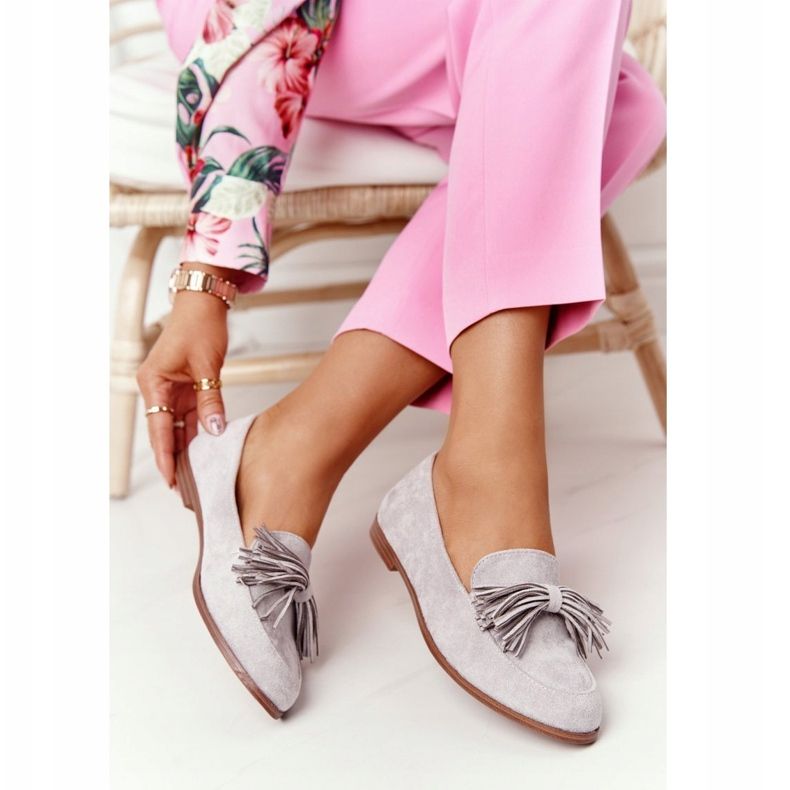 EVE Fringed Suede Loafers Gray Alicante grey 1