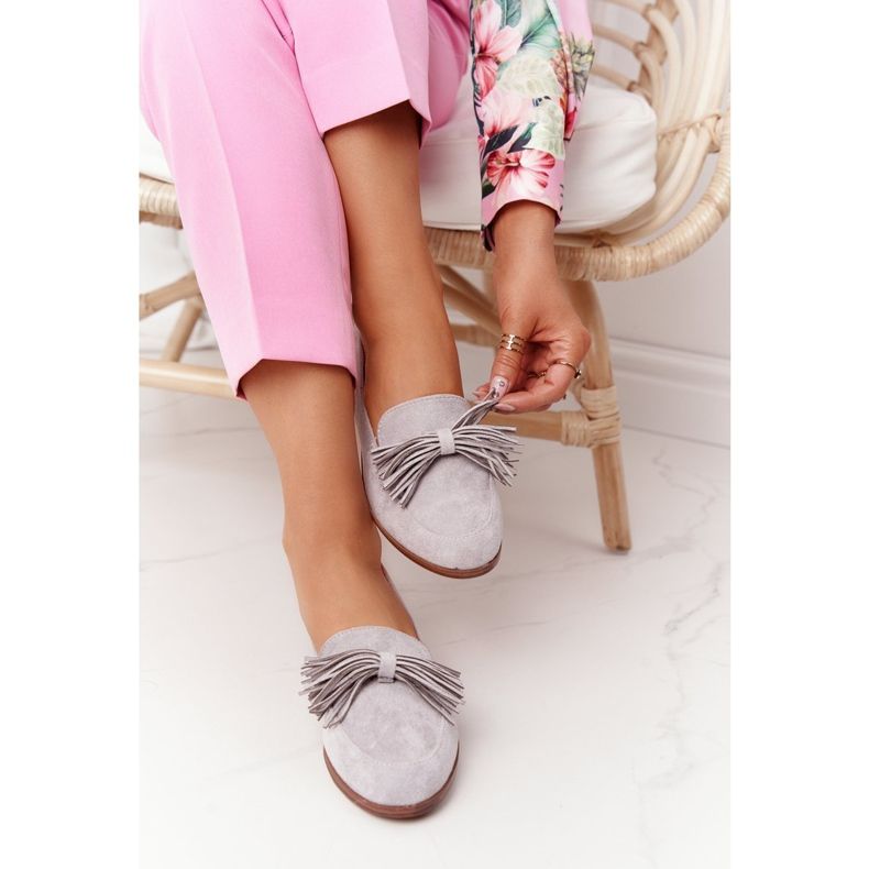 EVE Fringed Suede Loafers Gray Alicante grey 2