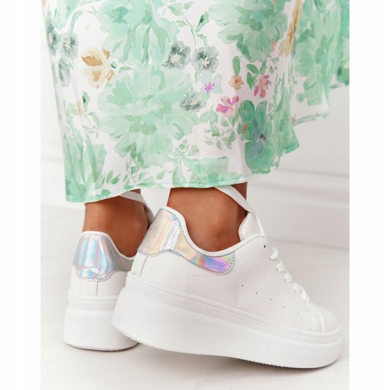Sport Shoes Sneakers On The Platform White and Silver Shine Bright 2